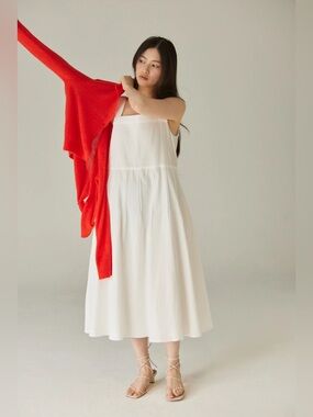 SOMETHING TO HOLD Organic Cotton Pintucked Bodice Pearl Buttons Dress White XL
